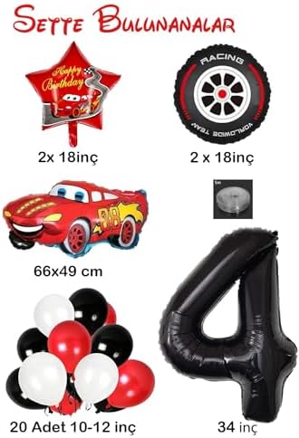Alternative view of 4 Yaş Arabalar Temalı Doğum Günü Parti Kutlama Balon Seti