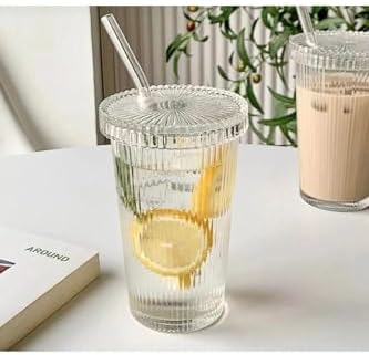1 Adet 600 Ml Mika Kapaklı Cam Pipetli Bardak Origami Stil Soğuk Kahve Meşrubat Bardağı saydam