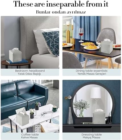 Modern PU Deri Peçete Kutusu Kapağı, Banyo, Basit Düz Renk Tutucu Kare Peçete Çantası, Ofis, Araba, Açık Çadır, Yemek Masası için İdeal, 13 x 13 x 13 cm, Gümüş
