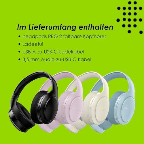 Boompods Headpods Pro2 Kulak Üstü Bluetooth Kulaklık - Katlanabilir Kablosuz Mikrofonlu Kulaklık, 50+ Saat Çalma Süresi, PillowFoam Konforu, Müzik ve Çağrı için Hafif Kulaklık Üstü Kulak Tasarımı