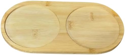 Bambu 2 Bölmeli Oval Yağdanlık ve Sosluk Altlığı - Şık Doğal Ahşap Görünümlü Stand, Mutfak Tezgahı İçin Düzenleyici ve Çok Amaçlı Kullanım