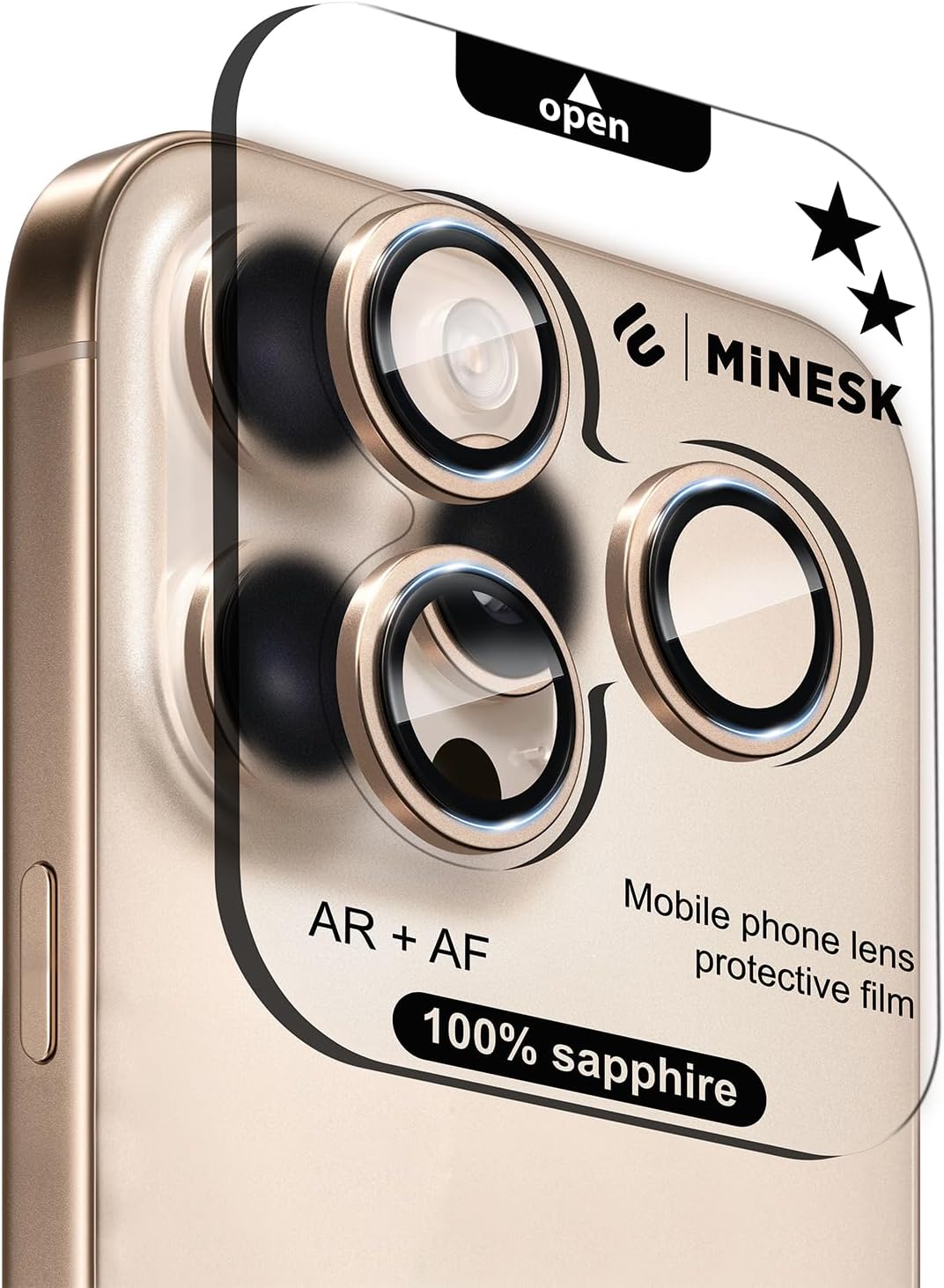 16 Pro / 16 Pro Max ile Uyumlu Orijinal Safir Cam (%99.9 Saflıkta Gerçek Safir) Cihazın Kendi Lensleri ile Aynı Materyal Lens Koruyucu Kamera Camı (Desert Titanyum)