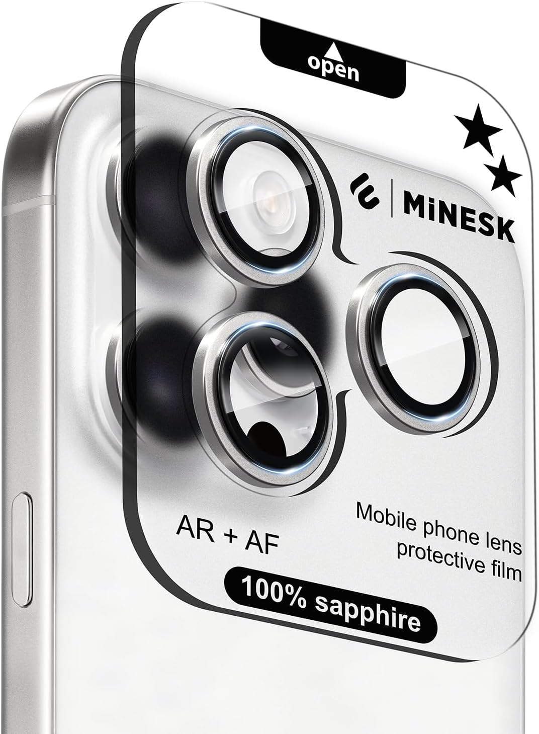15 Pro / 15 Pro Max ile Uyumlu Orijinal Safir Cam (%99.9 Saflıkta Gerçek Safir) Cihazın Kendi Lensleri ile Aynı Materyal Lens Koruyucu Kamera Camı (Gümüş)