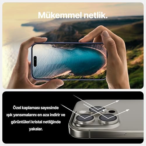 Alternative view of 15 Pro / 15 Pro Max ile Uyumlu Orijinal Safir Cam (%99.9 Saflıkta Gerçek Safir) Cihazın Kendi Lensleri ile Aynı Materyal Lens Koruyucu Kamera Camı (Gümüş)