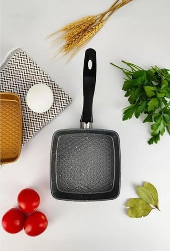 Mini Granit Sos Tavası, Uzak Doğu Omlet ve Sos Hazırlama Tavası, Yapışmaz ve Dayanıklı Yüzeyli Şık Pişirme Tavası (Kare)