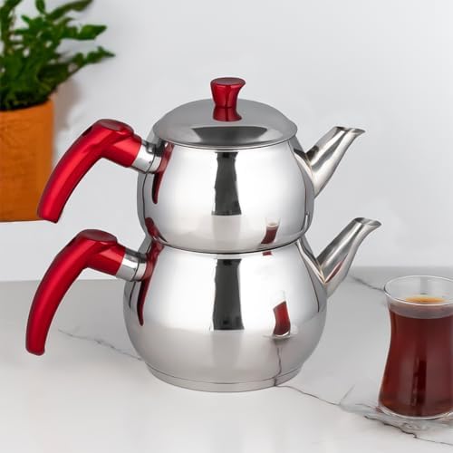 Alternative view of 3NO Dayanıklı Orta Boy Paslanmaz Çelik Çaydanlık 0.90+1.50 L Çaydanlık Takımı