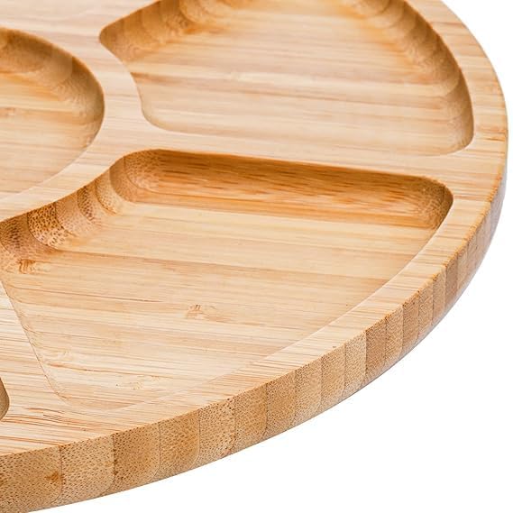 7 Bölmeli Servis Tabağı, 12" Bambu Parti Meze Tepsisi, Atıştırmalıklar, Meyveler, Sebzeler için 7 Bölmeli Yemek Tabağı, Partiler, Tatiller, Aile Yemekleri için Mükemmel