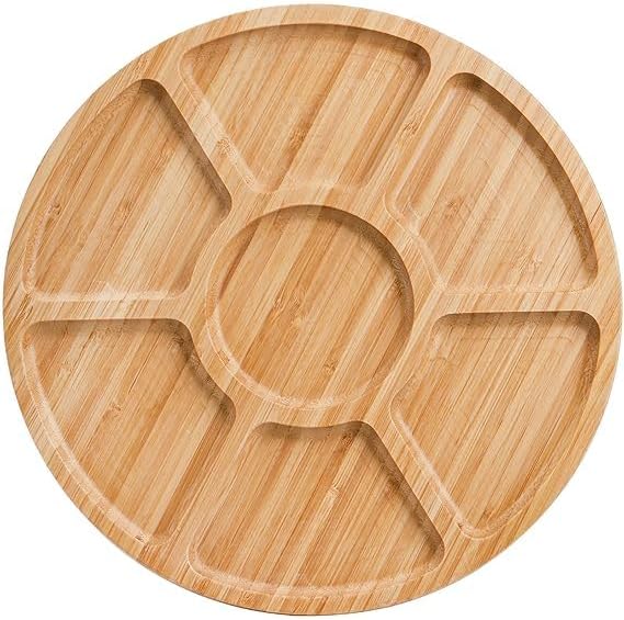 Alternative view of 7 Bölmeli Servis Tabağı, 12" Bambu Parti Meze Tepsisi, Atıştırmalıklar, Meyveler, Sebzeler için 7 Bölmeli Yemek Tabağı, Partiler, Tatiller, Aile Yemekleri için Mükemmel