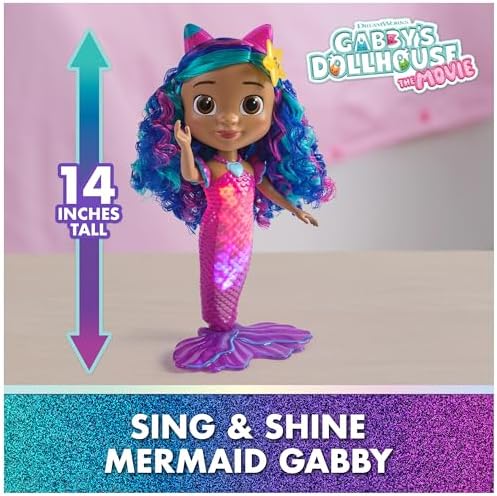 DreamWorks GABBY'S Dollhouse Film, Sing & Mermaid Gabby, Işıklar ve Sesler ile Su Geçirmez Deniz Kızı Bebek, 3 Yaş ve Üzeri Kız ve Erkek Çocuk Oyuncakları