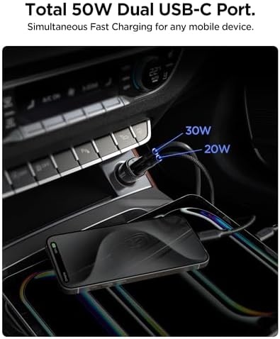 Alternative view of 50W USB-C 2 Port Araç içi Hızlı Şarj Aleti PPS Desteği Akım Korumalı Güç Adaptörü Çakmaklık & & iPad & MacBook Type-C PD 3.0 30W + 20W EV502 - ACP08523