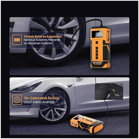 Alternative view of NPO A5577 Kablolu/Kablosuz 8000mAh Şarjlı Taşınabilir Araç Akü Takviyeli, Powerbank Destekli Reflektör Ledli 5in1 Oto Hava Pompası