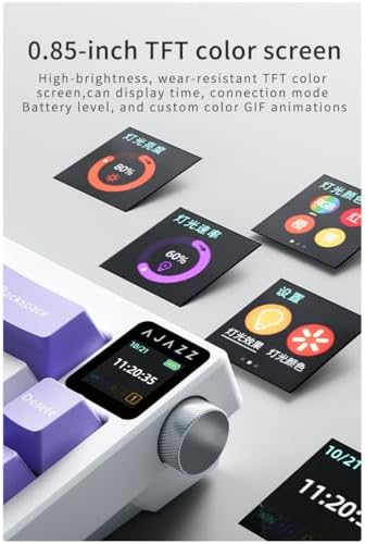 Ajazz AK650 Kablosuz Mekanik Klavye 3 Modlu TFT Ekranlı Hot-Swap-65 Tuşlu RGB Pembe/ Switch