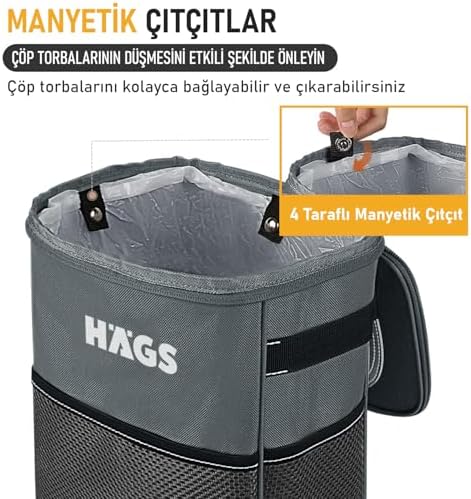 Alternative view of Araç içi Çöp Kutusu, Oto Çöp Kovası Kapaklı ve Saklama Cepli%100 Sızdırmaz Organizer Çanta, Su Geçirmez Araba Çöp Kutusu, Çok Amaçlı Araç içi Düzenleyici Çanta, 8 Lt - Siyah