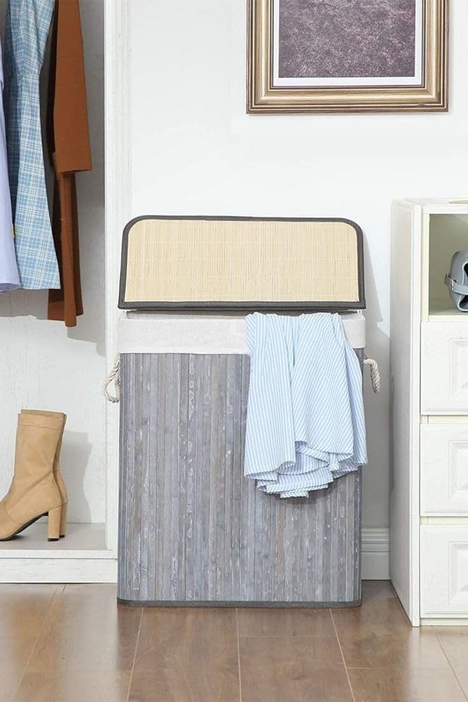 El Yapımı Hasır Katlanır Çamaşır Sepeti Dikdörtgen 72 Litre (40cm*30cm*61cm), Doğal Malzemeden Üretilmiş Çamaşırlık