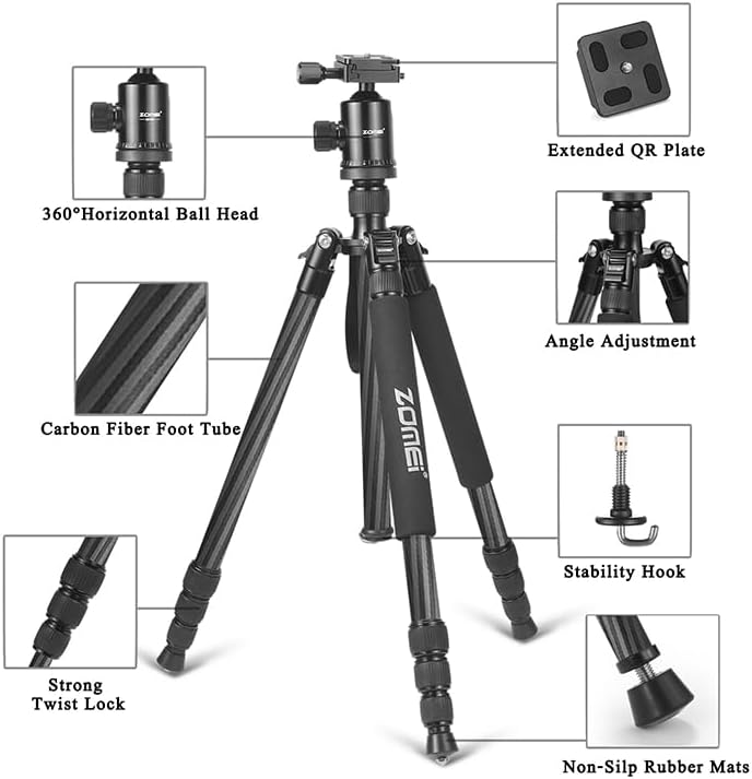 Alternative view of ZOMEI Z818C Profesyonel Taşınabilir Karbon Fiber Dijital Kamera ve Kamera Monopod Standı, Tüm için Top Başlıklı (Siyah)