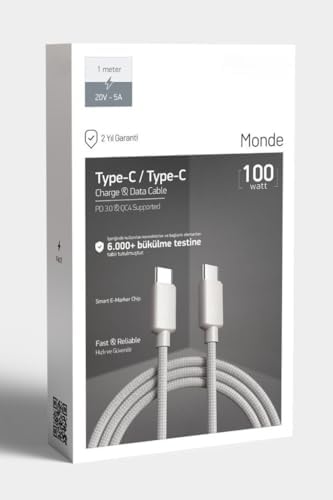 100W Örgülü Type C to Type C SPK-10 1mt Data ve Şarj Kablosu