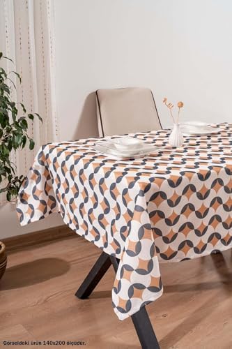 Geometrik Soyut Masa Örtüsü, Sofra Bezi, Piknik Örtüsü Siyah-Taba 140 x 200 riva00112-R0028