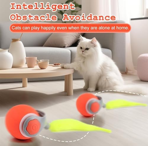 USB Şarj Edilebilir 360 Derece Dönen Akıllı Oyun Topu, Kedi ve Köpekler İçin Kuyruklu Hareketli Eğlence Oyuncağı