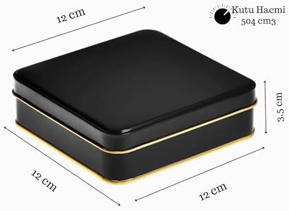 Alternative view of Kare Siyah Yarı Mat İçi Laklı Metal Kutu Gıdaya Uygun Teneke Ambalaj 1 Adet