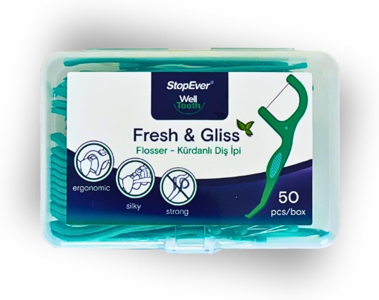 StopEver Fresh & Gliss Kürdanlı Diş İpi (50 Adet) | Nane Aromalı | Diş Arası Temizliği, Ağız Hijyeni ve Günlük Kullanım için İdeal | Plastik Kutulu ve Taşıma Kılıflı Hediyeli
