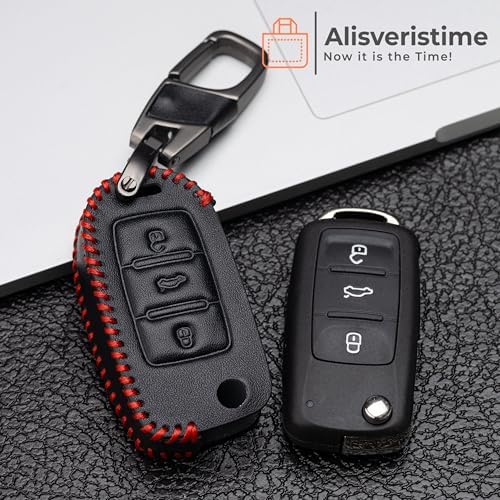 (Vw Polo, Golf, Passat, Uyumlu) 3 Buton Deri Anahtar Kılıfı