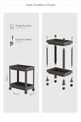 2 Katlı Tekerlekli Düzenleyici Raf Mutfak Tezgah & Evye Altı Dolap İçi Organizer, Banyo Deterjanlık ve Şampuanlık, Çok Amaçlı Taşınabilir Sebzelik, Modern Dekoratif Mutfak Raf Ünitesi (BEYAZ)