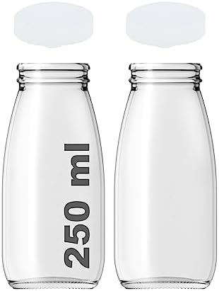 250 ml Şeffaf Süt, Ayran, Limonata, Meşrubat Şişesi 250 Cc Plastik Kapaklı Boş Cam Şişe 2 Adet