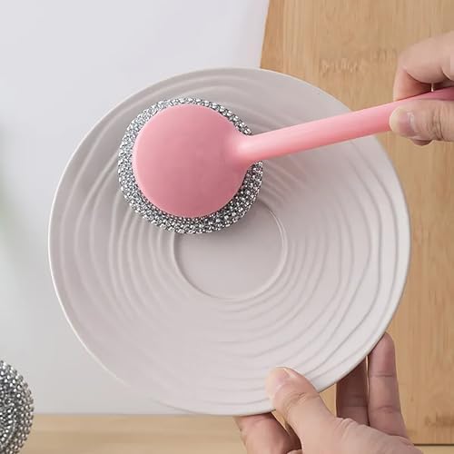 Alternative view of Saplı Bulaşık Teli, Pembe Renkli, Uzun Saplı Metal Tel Sünger, 4 Adet Tel ile Birlikte (Pembe)