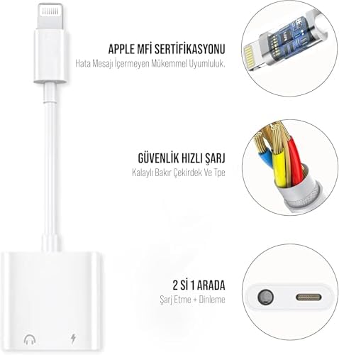 Alternative view of Lightning to 3.5mm & Lightning Dönüştürücü | Çift Çıkış Adaptörü | Yüksek Ses Kalitesi ve Hızlı Şarj | Kulaklık Desteği | Şık ve Dayanıklı Tasarım