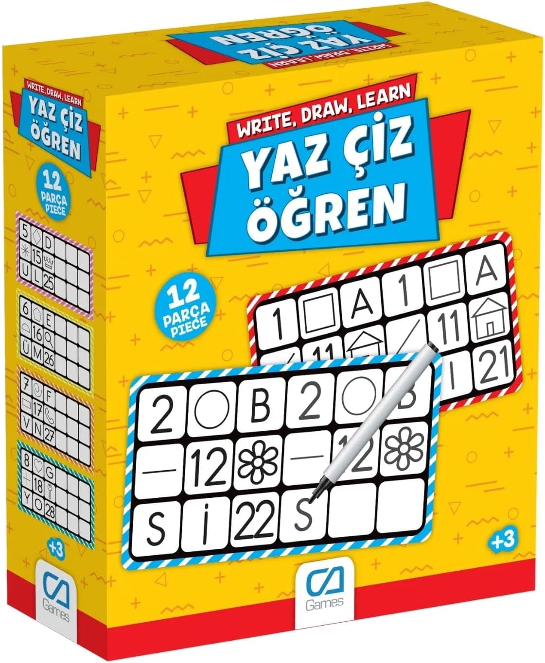 Yaz Çiz Öğren 3+ Yaş ve üzeri Çocuklar için 12 Parçalı Eğitici Etkinlik Oyunu