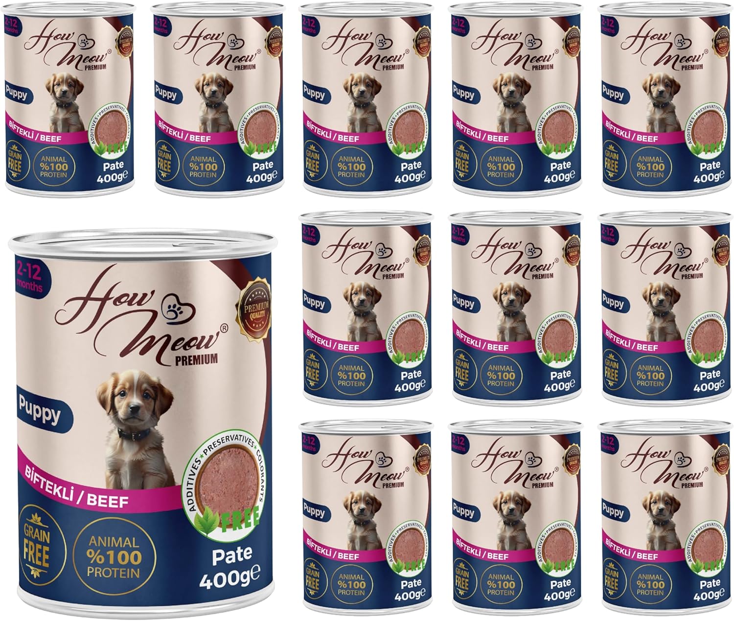 Alternative view of How Meow Yavru Köpek Biftekli Pate 400 Gr x 12 adet