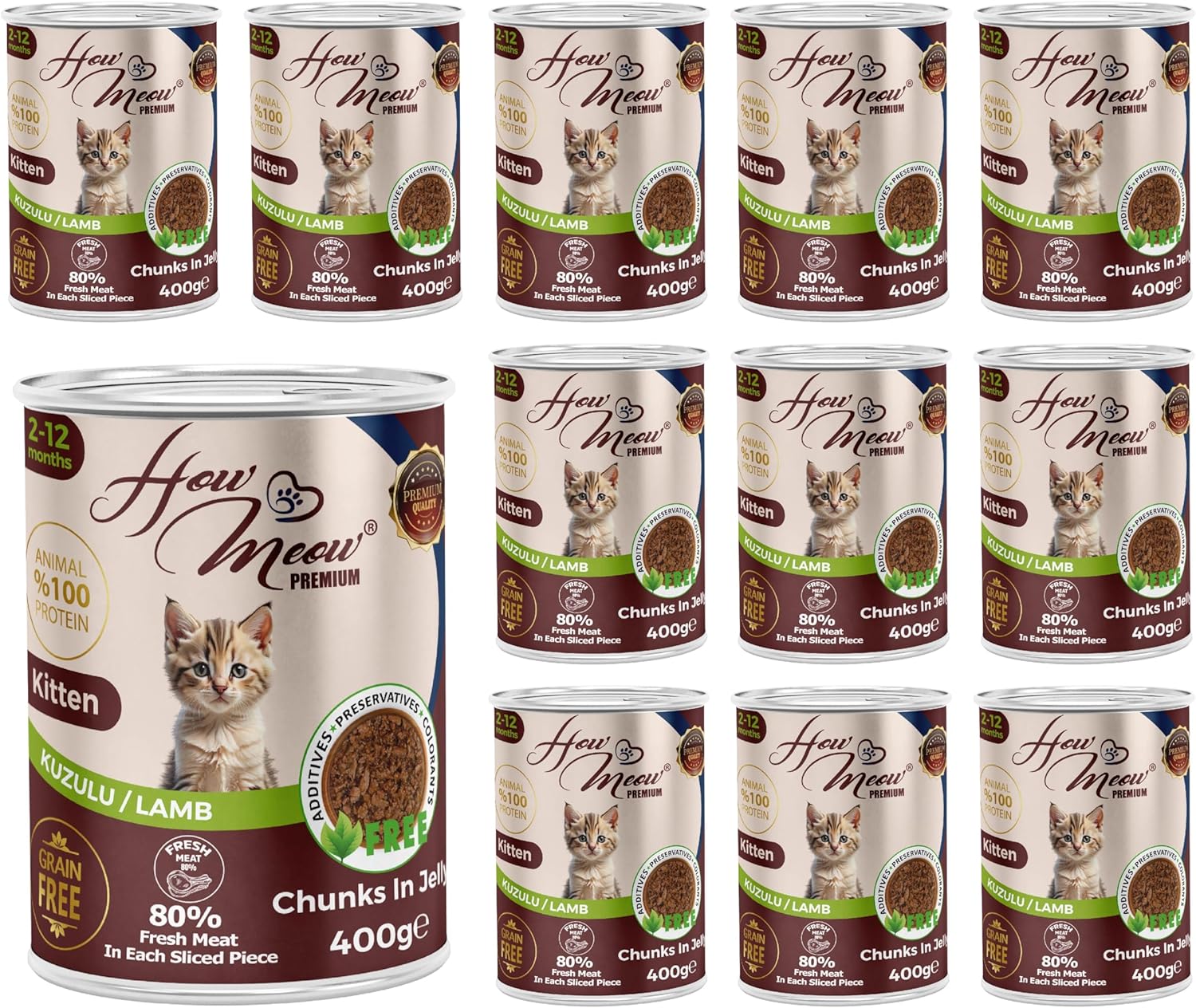 How Meow Yavru Kedi Kuzulu ve Jöleli Konserve Yaş Mama 400 Gr x 12 adet
