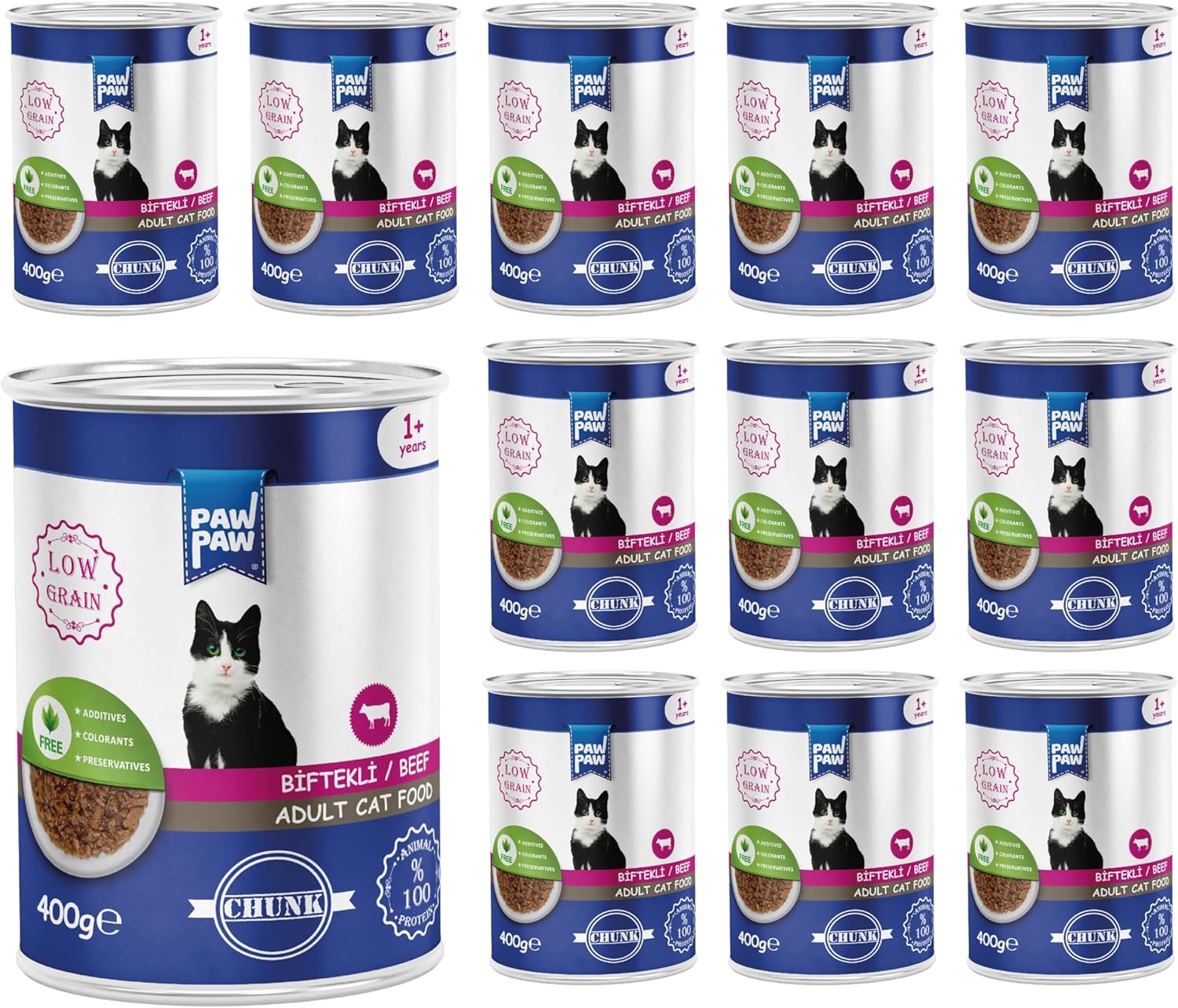 Pawpaw Yetişkin Kedi Biftekli ve Jöleli Konserve Mama 400 Gr x 12 Adet