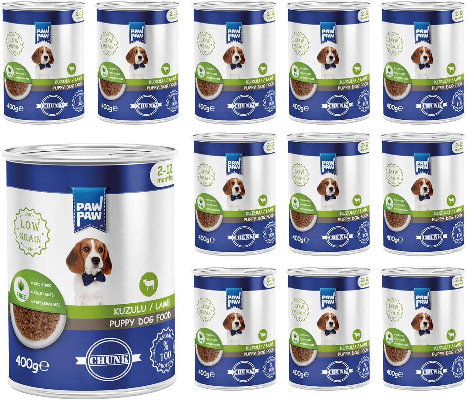 Pawpaw Yavru Köpek Kuzulu ve Jöleli Konserve Mama 400 Gr x 12 Adet