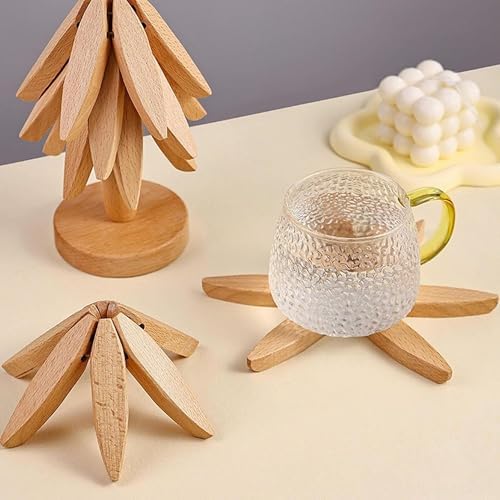 Dekoratif Ahşap Katlanabilir ve Bardak Altlığı Seti, 10 cm