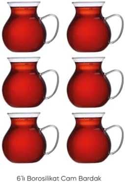 Life 6 Adet Ateşe Dayanıklı Kulplu Cam Çay Bardağı Kupa Seti 200 ml MIT1165