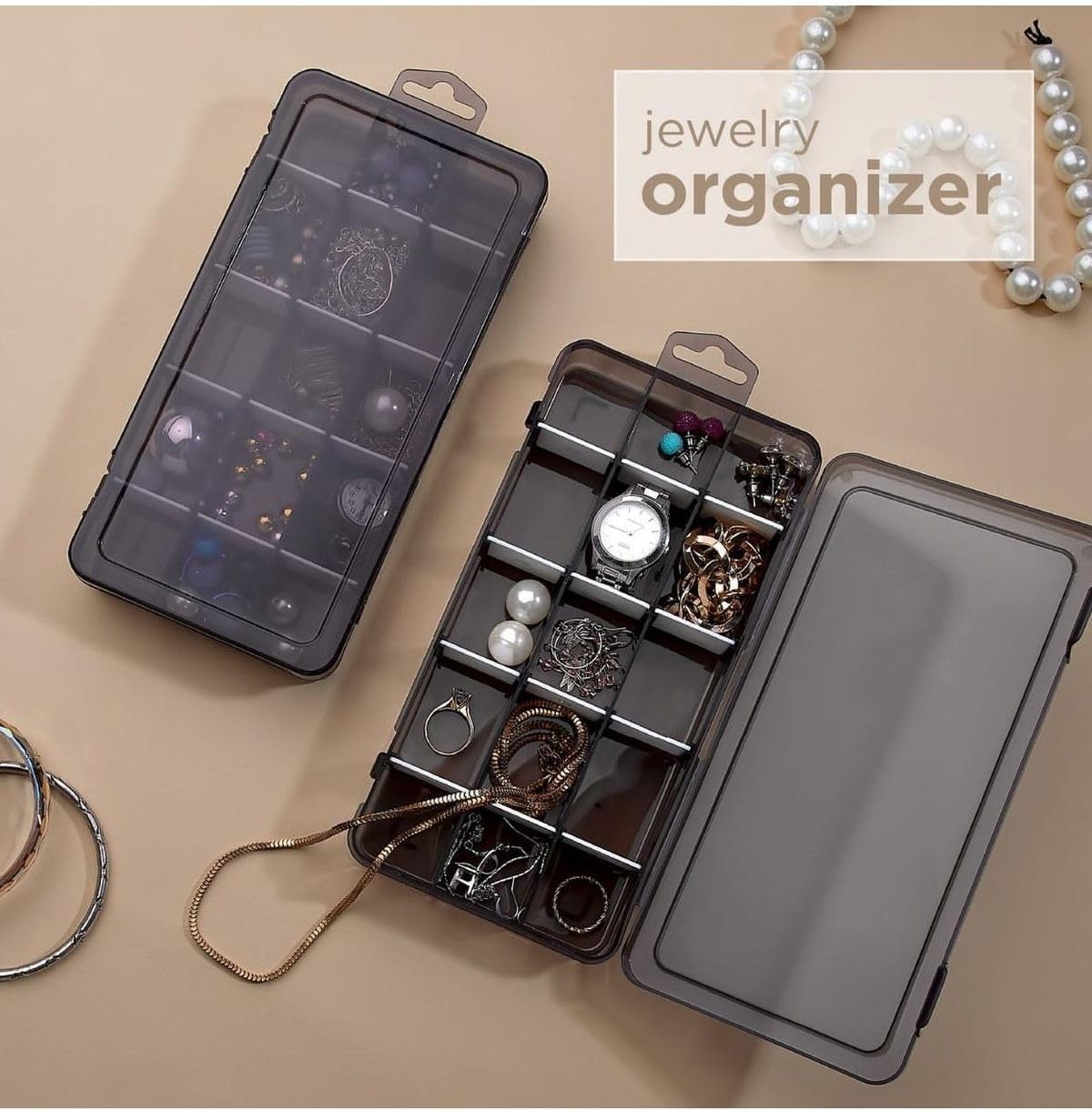 Alternative view of Life 2 Adet Ayraçlı Askılı Füme Takı Organizer Düzenleyici Kutusu MIT1148