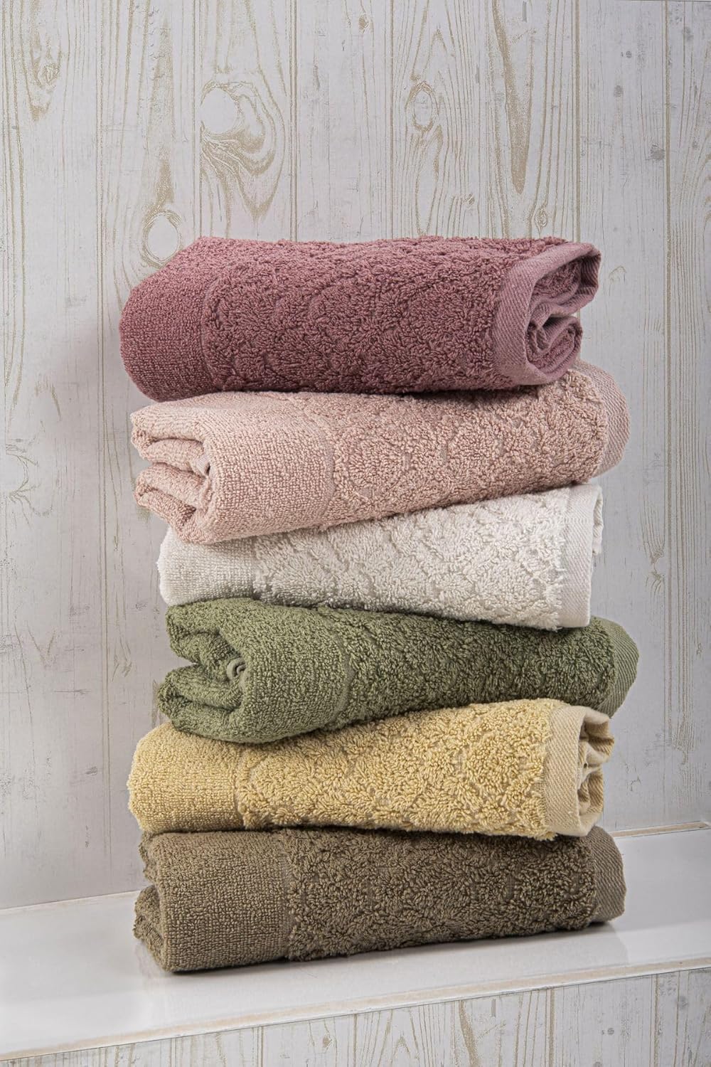Akasya 6 Adet Desenli Havlu Havlu & Havlu Seti El Yüz Havlusu Çeyiz Havlusu Banyo Havlusu 254378, Çok Renkli, 50 x 90
