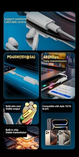 Alternative view of 45W Type C to Lightning Kulaklık Dönüştürücü Hızlı Şarj iPad Yuva Çevirici Müzik Dinleme Arama OTGKLK