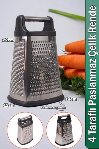 Alternative view of 4 Taraflı Paslanmaz Çelik Rende, Dikdörtgen Kaydırmaz Tabanlı Tutacaklı Paslanmaz Çelik Rende (22cm*14cm*12cm)