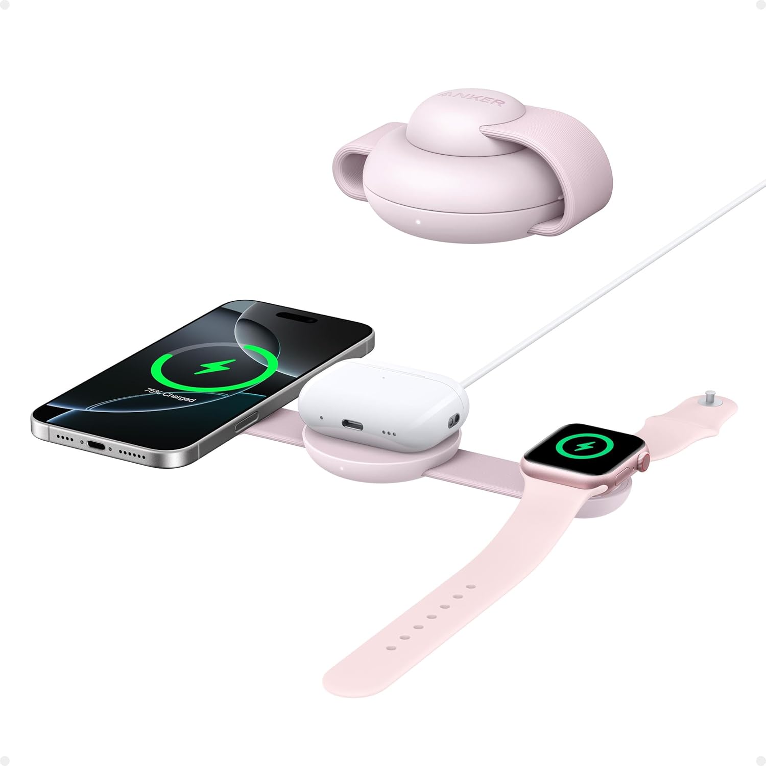 MagGo 3in1 Kablosuz Katlanır Şarj B25M8, Pembe