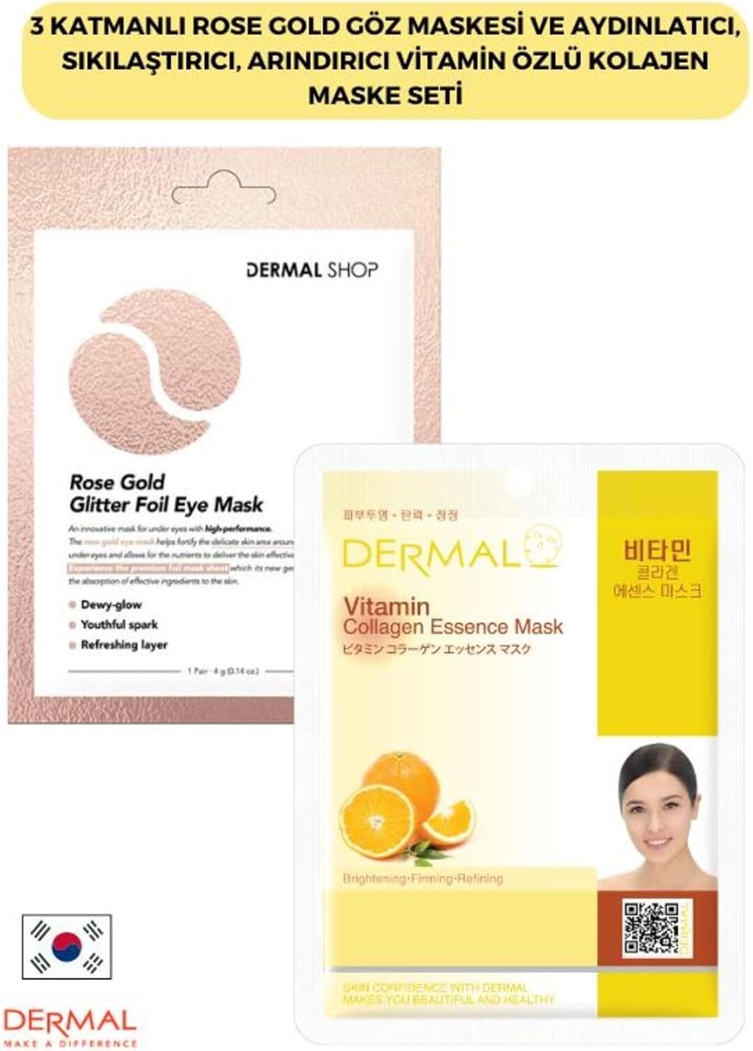 Alternative view of Dermal 3 Katmanlı Rose Göz Maskesi ve Aydınlatıcı, Sıkılaştırıcı, Arındırıcı Vitamin Özlü Kolajen Mask