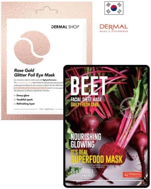 Dermal 3 Katmanlı Rose Göz Maske ve Besleyici, Canlandırıcı,%100 Pamuk Pancar Maske Seti