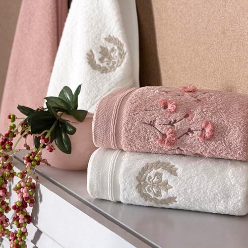 TAÇ Pure Desenli Pamuk Hamam Seti, Pudra Krem, S-M/L-XL