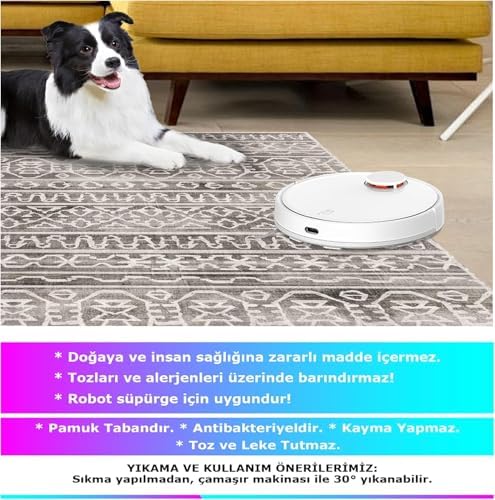 Dizayn Adoni Desenli Kadife Pamuk Tabanlı Yıkanabilen Kaydırmaz Antibakteriyel Salon Halısı (100x200)
