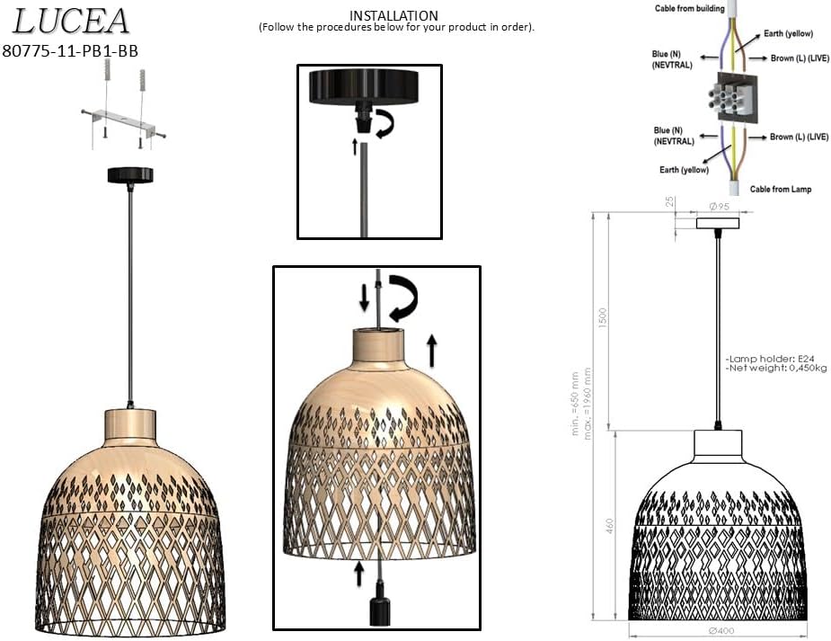 Venira 11 40’lık Bamboo Tekli Sarkıt, Doğal ahşap