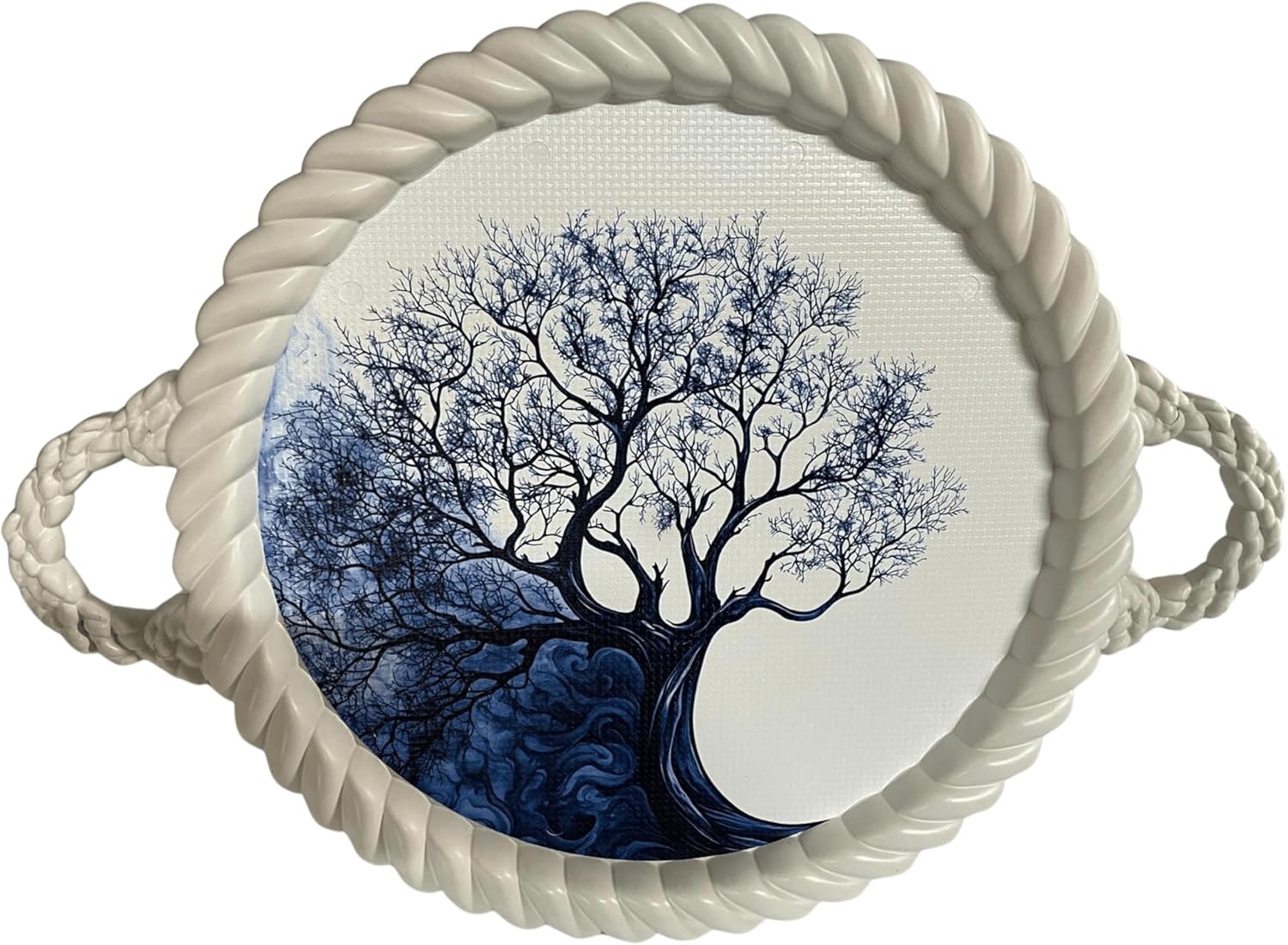 Lüks Dekoratif Plastik tepsi Bukleli Çerçeve 35 x 35 Nostaljik Ağaç Desenli