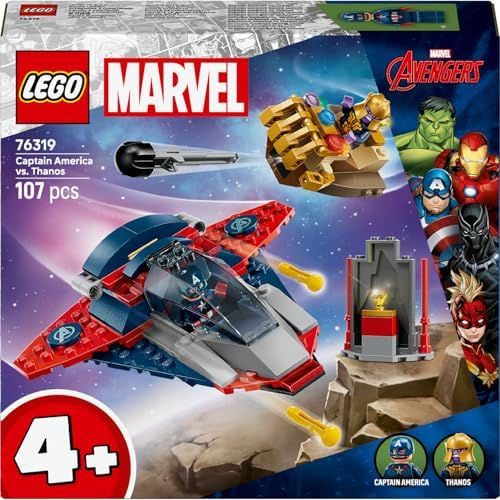 ǀ Kaptan Amerika, Thanos'a Karşı 76319 – 4 Yaş ve Üzeri Süper Kahraman ve Uzay Gemisi Hayranı Çocuklar için Eğlenceli Oyunlar Sunan Minifigürlü Yapım Seti, Harika Hediye Fikri (107 Parça)