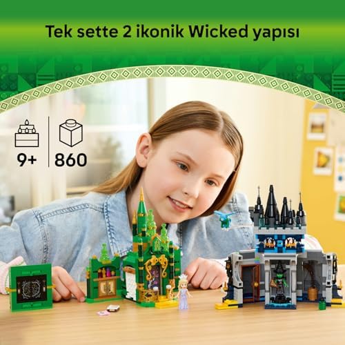 Alternative view of Wicked Emerald City ve Kiamo Ko Kalesi 75689-9 Yaş ve Üzeri Kız ve Erkek Çocuklar için Elphaba ve Glinda Mini Bebekleri ve Uçan Figürü İçeren Yaratıcı Oyuncak Yapım Seti (860 Parça)