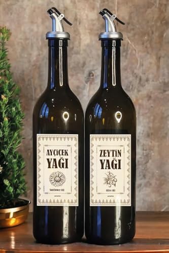 Alternative view of Cam Yağ Şişesi Seti 2'li, 750 mL Zeytinyağı & Ayçiçek Yağı Dispenseri, Su Geçirmez Etiketli, Sızdırmaz Otomatik Dökme Başlıklı, Şık & Dayanıklı Yağlık Yağdanlık Set